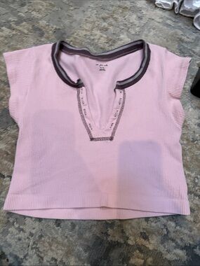 Urban Outfitters Light Pink Ribbed Tee with Heathered Gray Trim